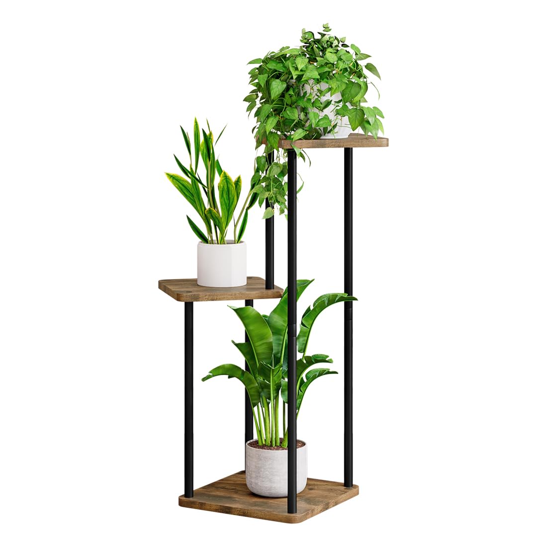 AZERPIAN 3-tier plant stand in black front view showing compact space-saving design