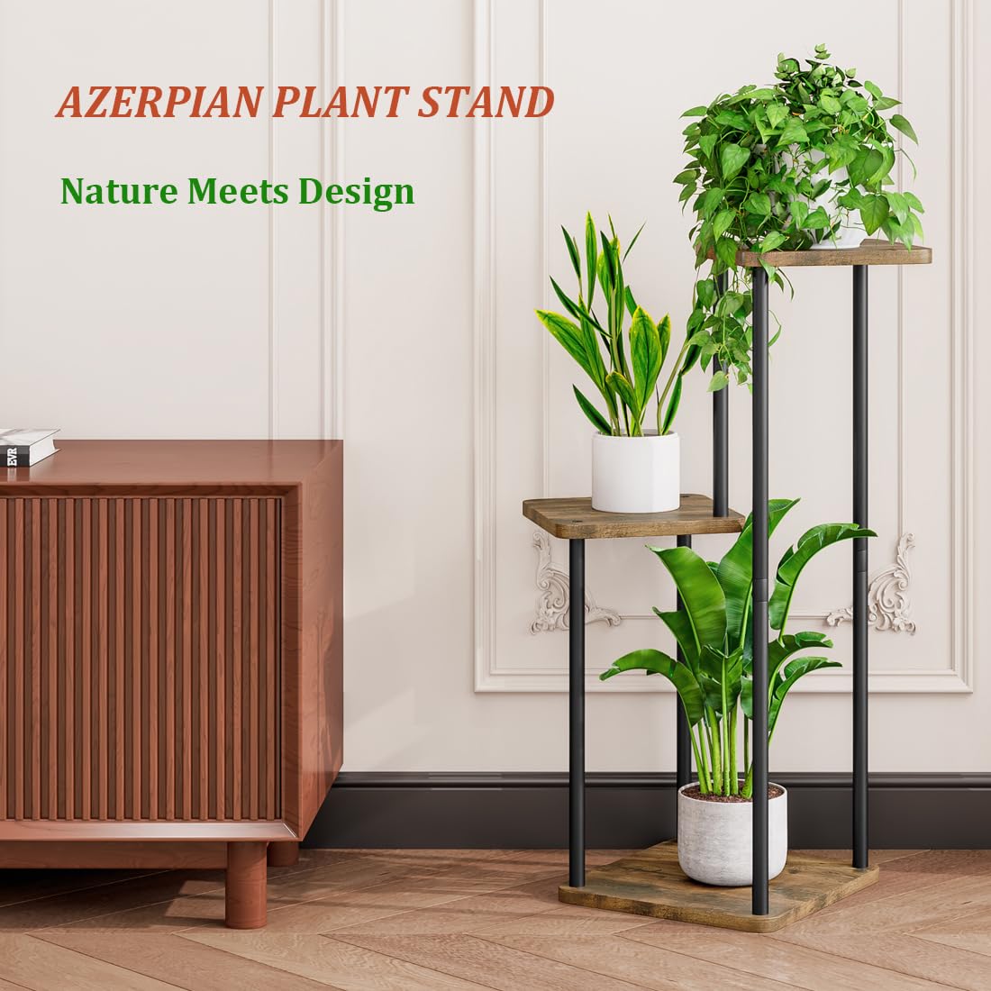 AZERPIAN 3-tier plant stand in corner living room illustrates versatile display for pots