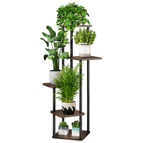 AZERPIAN 5-tier plant stand, black oak, side view for corner display.