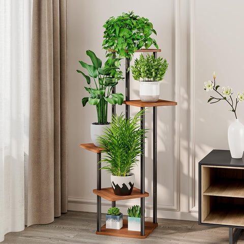 AZERPIAN 5-tier stand walnut corner setup showing stable multi-tier display.