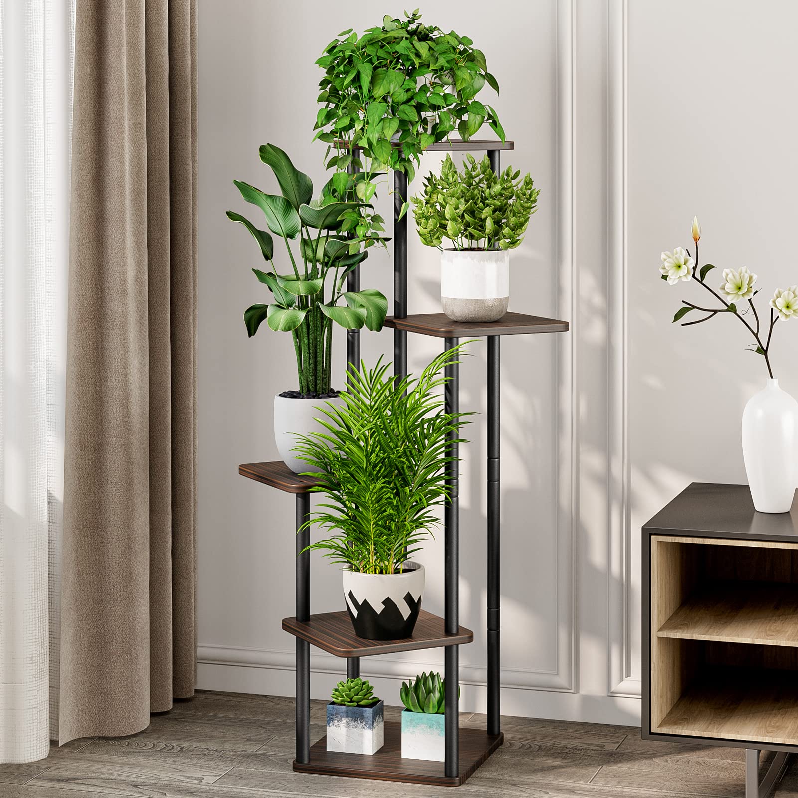 AZERPIAN 5-tier plant shelf assembled for living room organization.