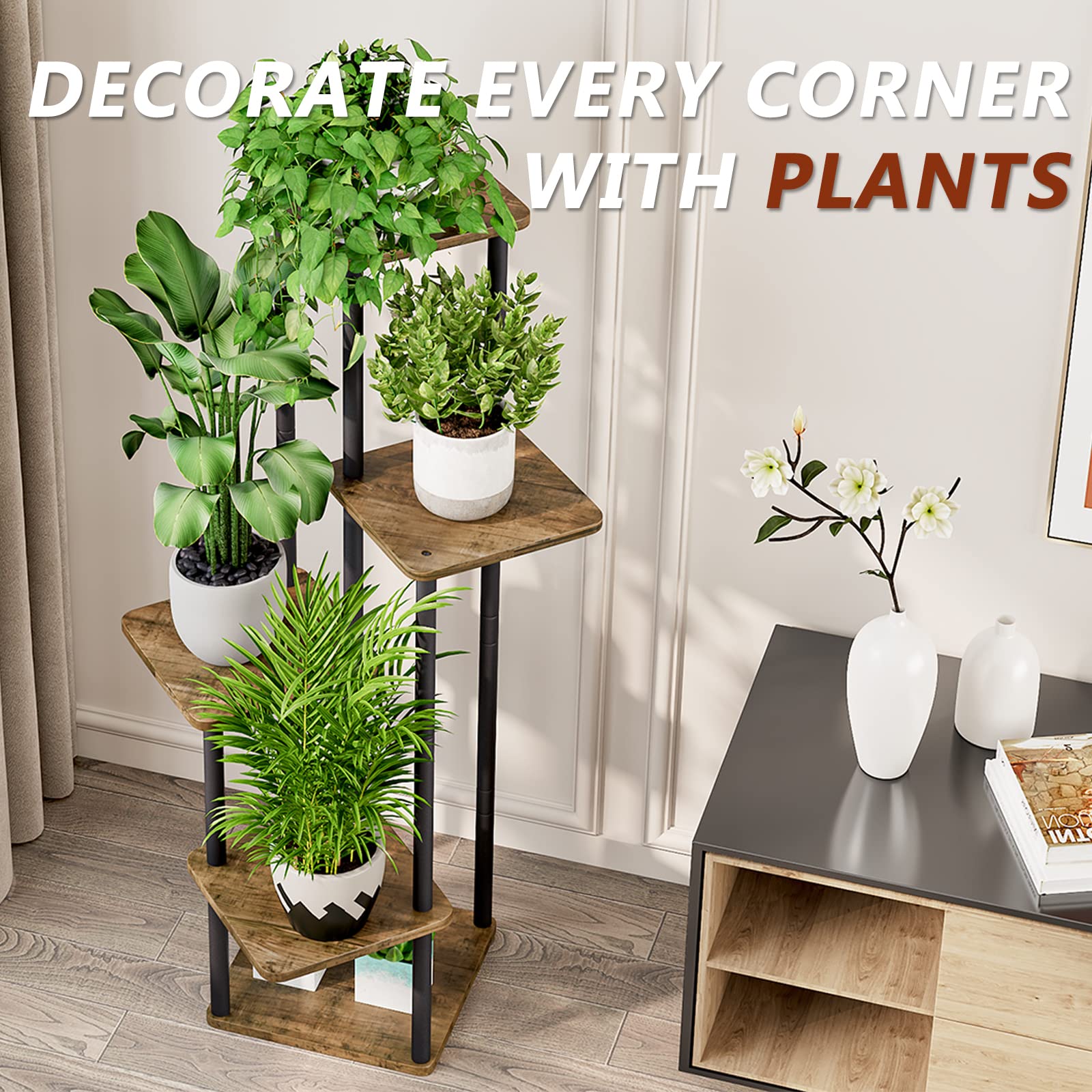 AZERPIAN 5-tier stand in use with mixed pots for space-saving display.
