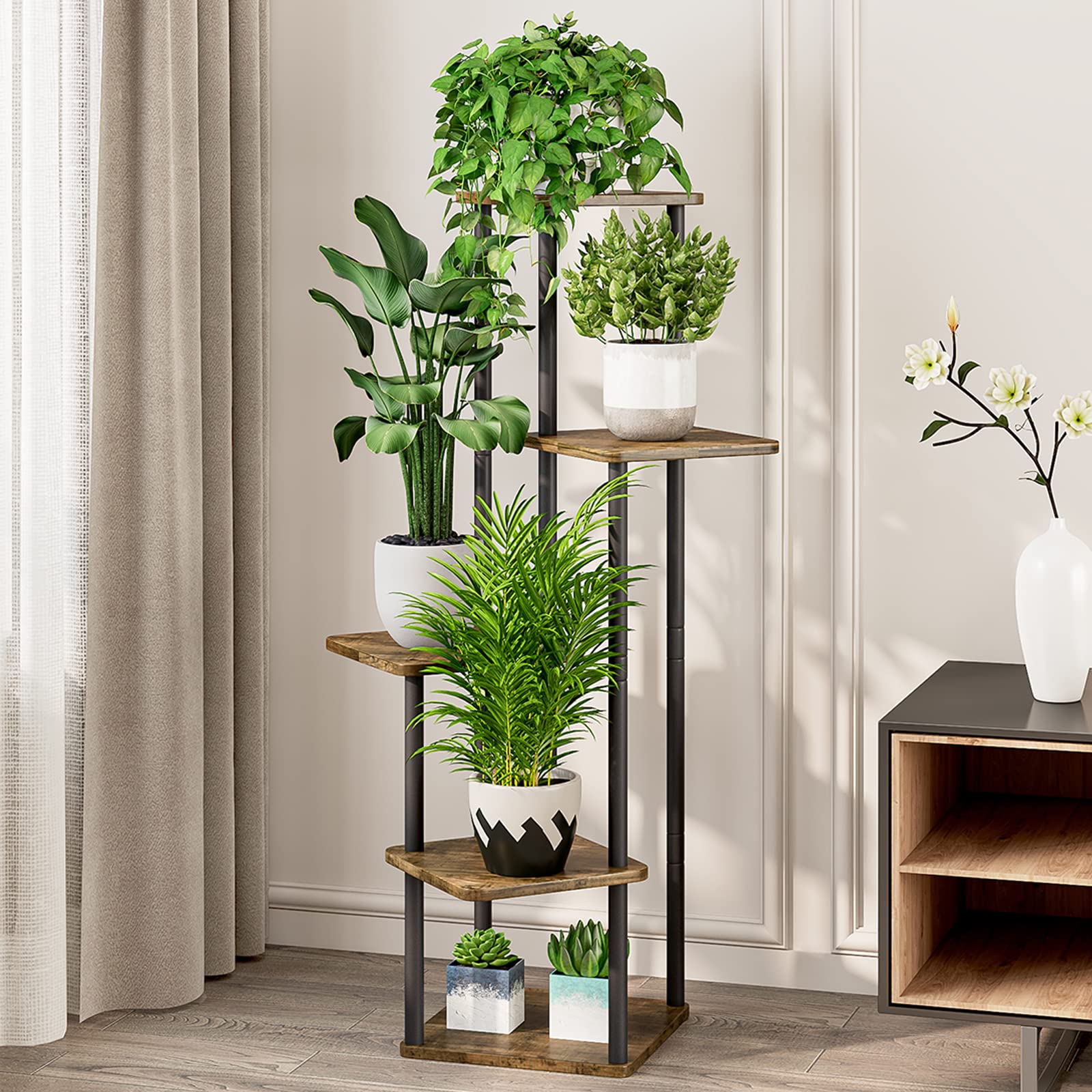 AZERPIAN 5-tier plant stand side view showing sturdy corner placement.