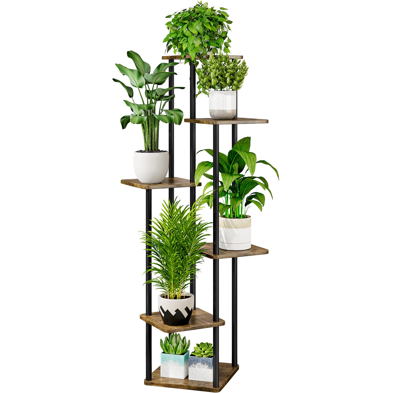 AZERPIAN Plant Stand 6-Tier Corner Display holds several plants while maximizing corner space.