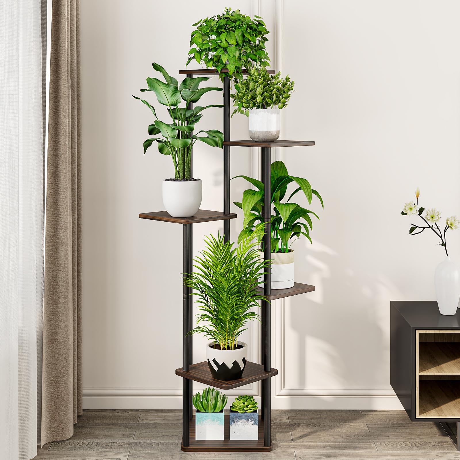 AZERPIAN 6-tier plant stand corner display with multi-level arrangement for plants.