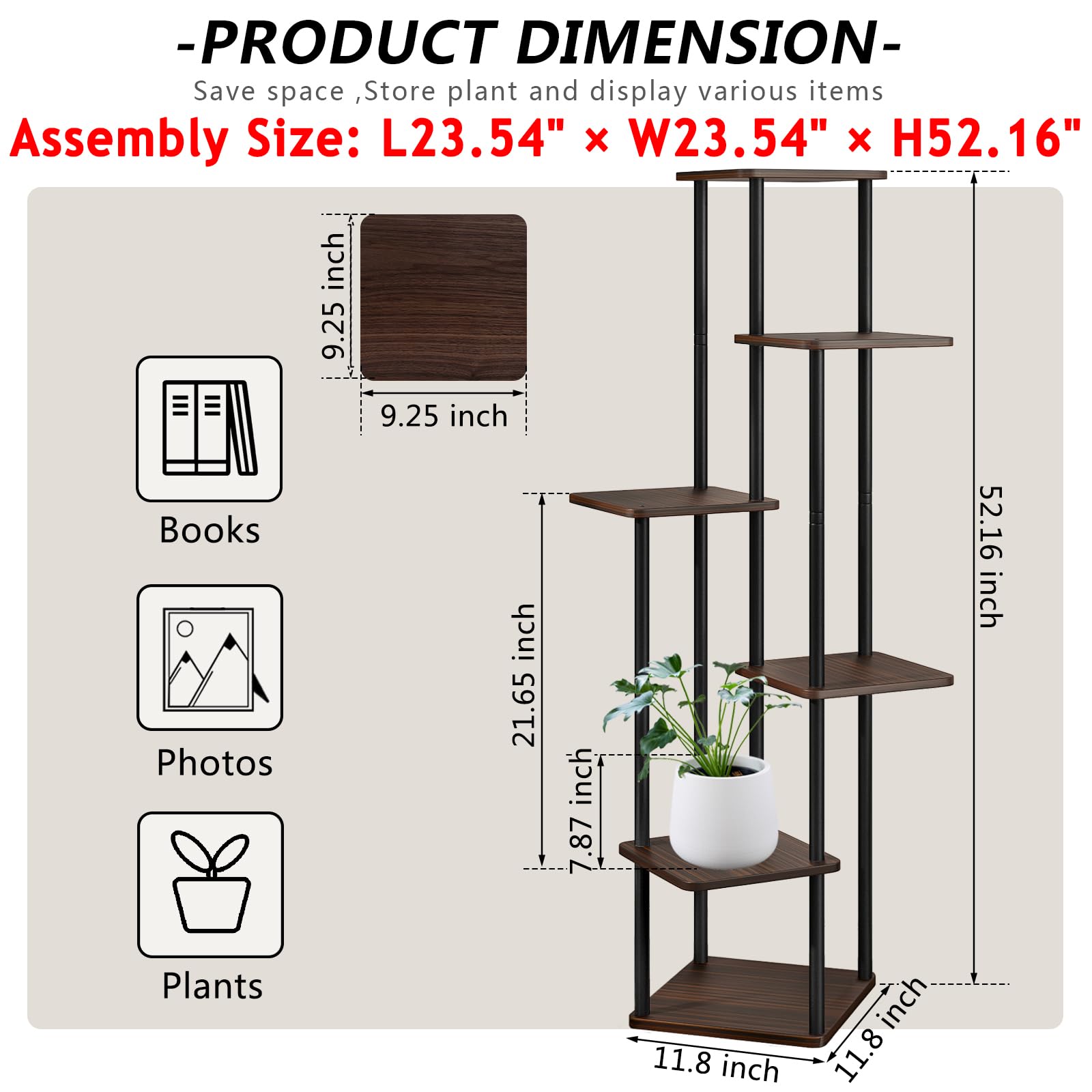 AZERPIAN 6-tier plant stand living room setup with plants and photos.