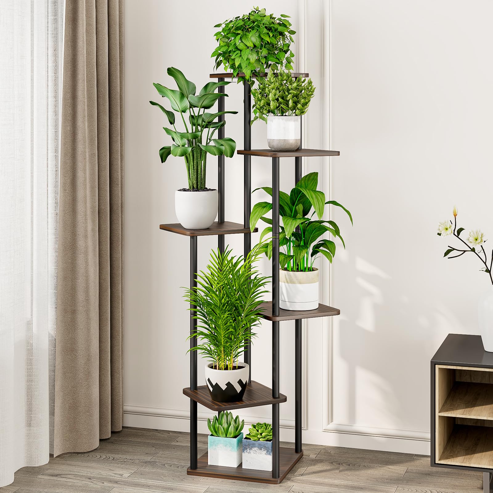 AZERPIAN 6-tier plant stand side view highlights sturdy metal frame for heavy pots.