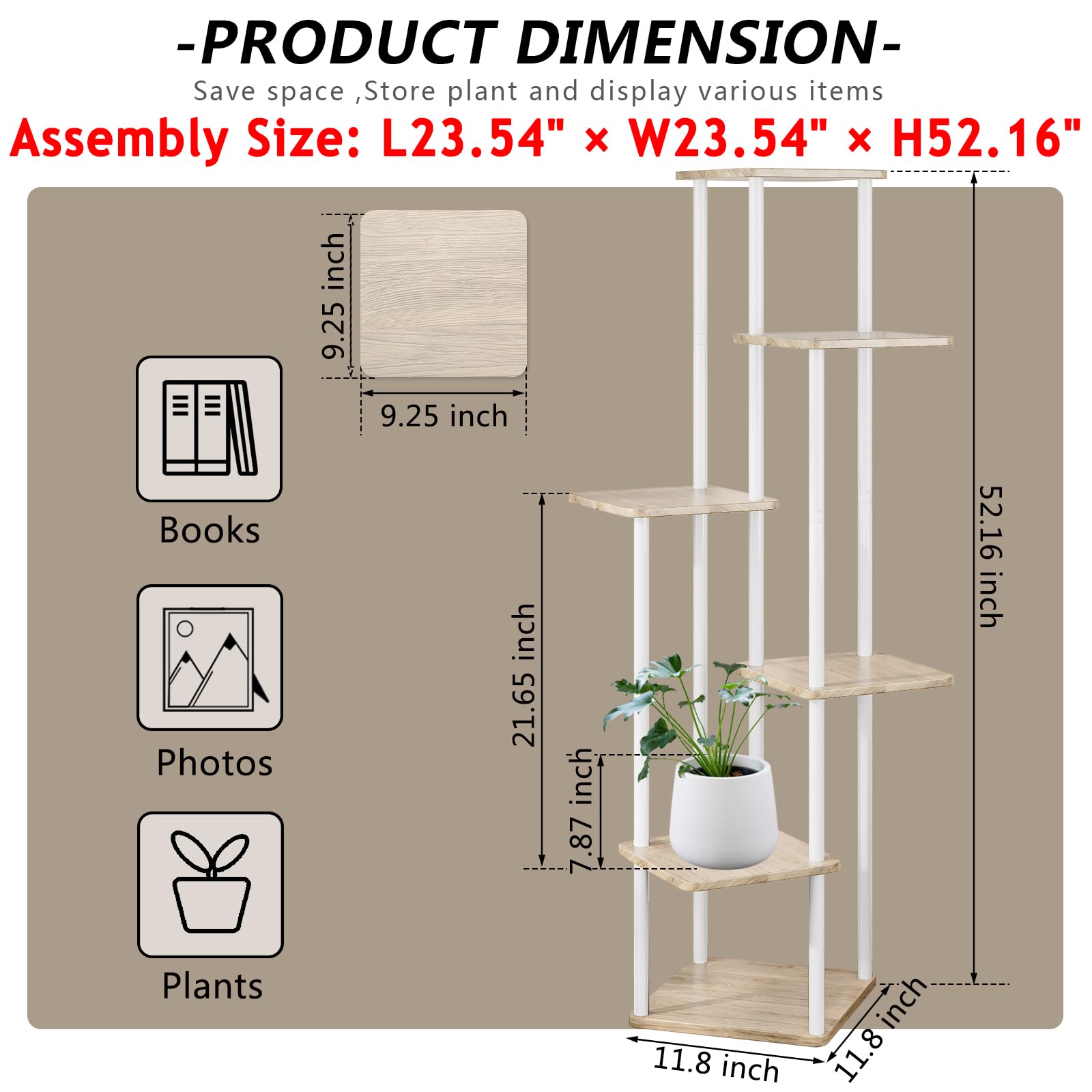 AZERPIAN tall plant stand with anti-slip feet for stability