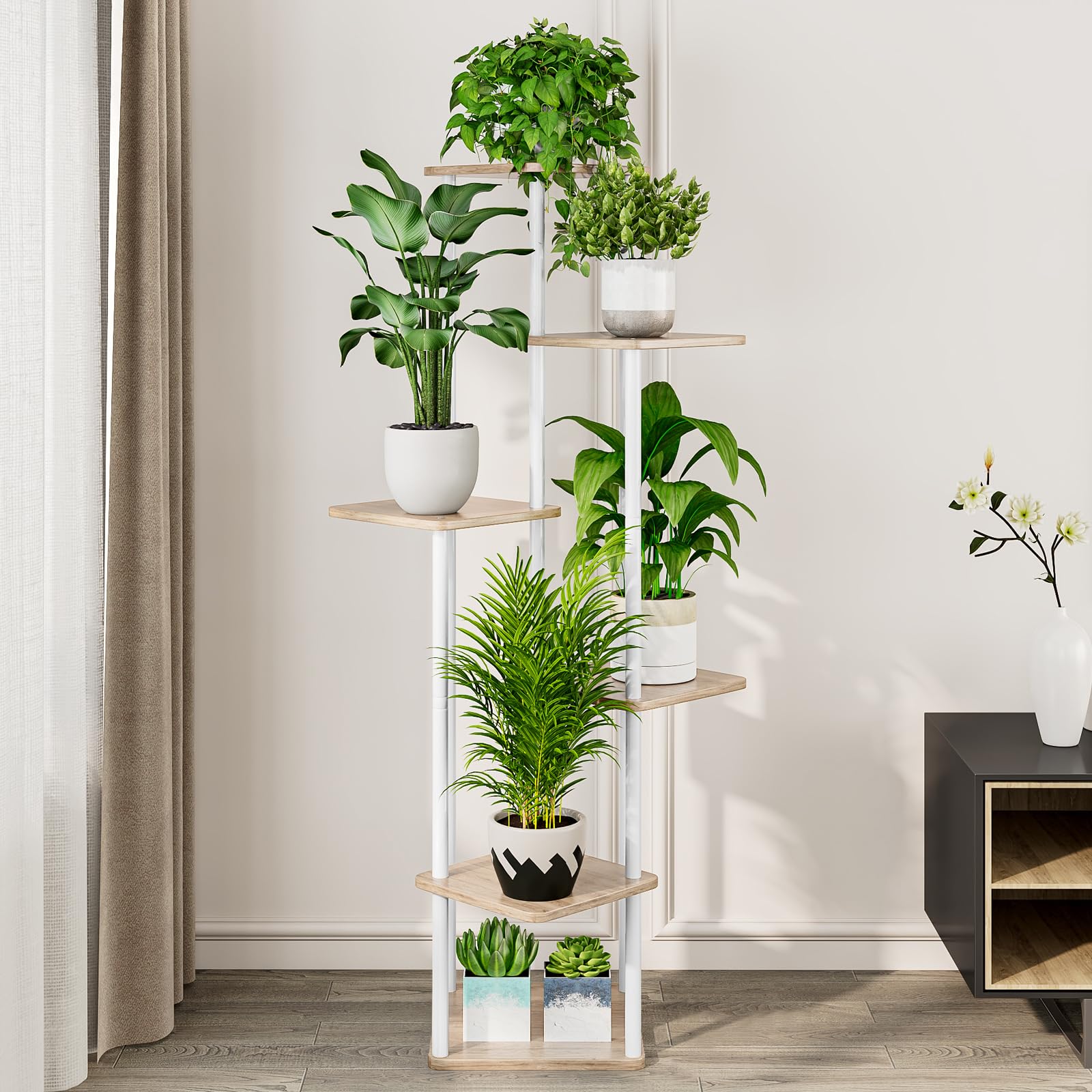 AZERPIAN white 6-tier frame enhances living room decor