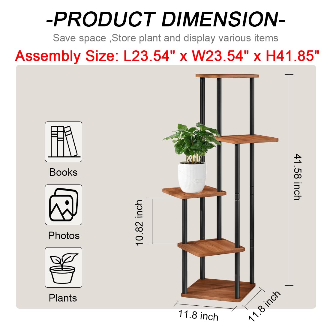 AZERPIAN plant stand walnut anti-slip feet protect floors.