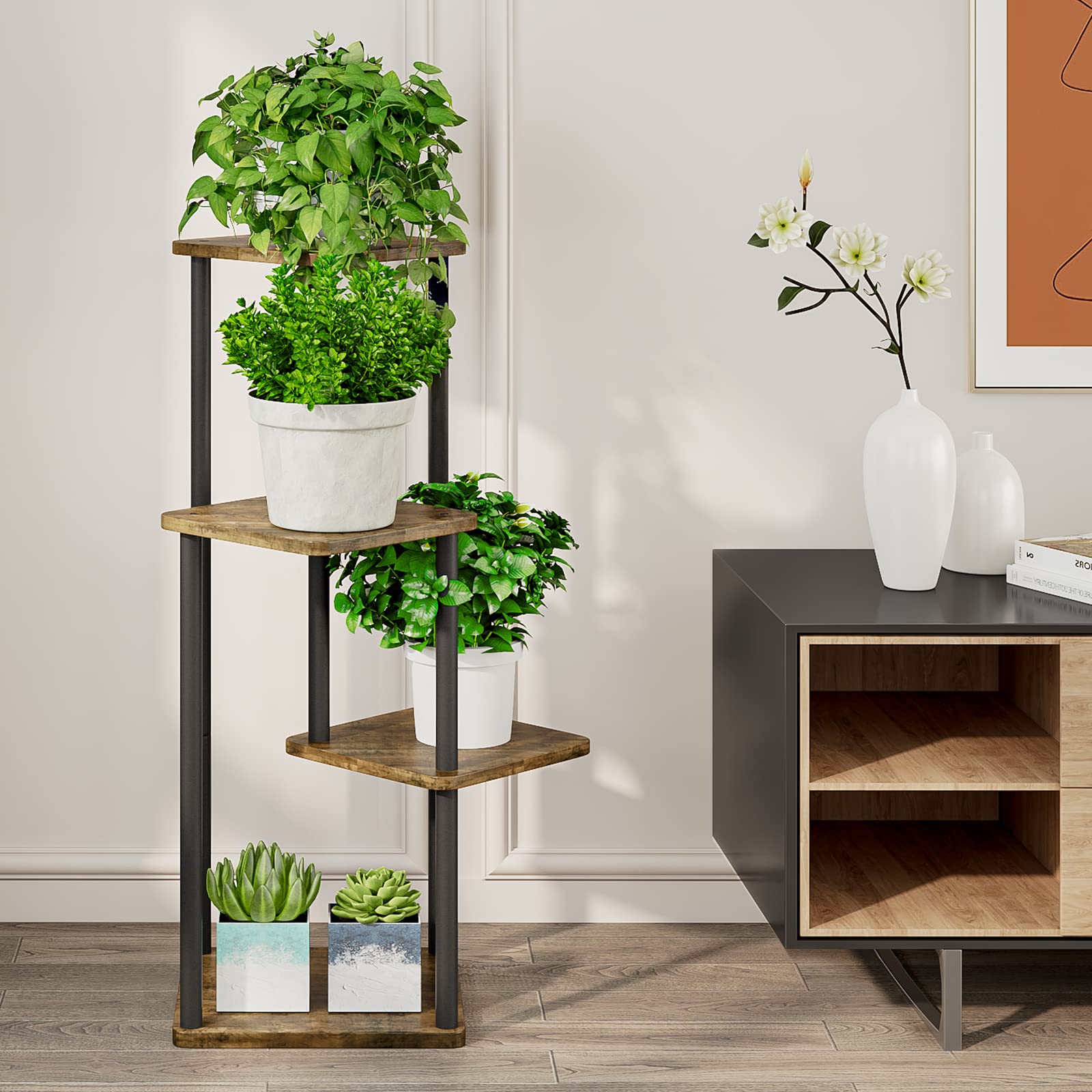AZERPIAN tall plant rack provides stable, space-saving storage for heavier pots.