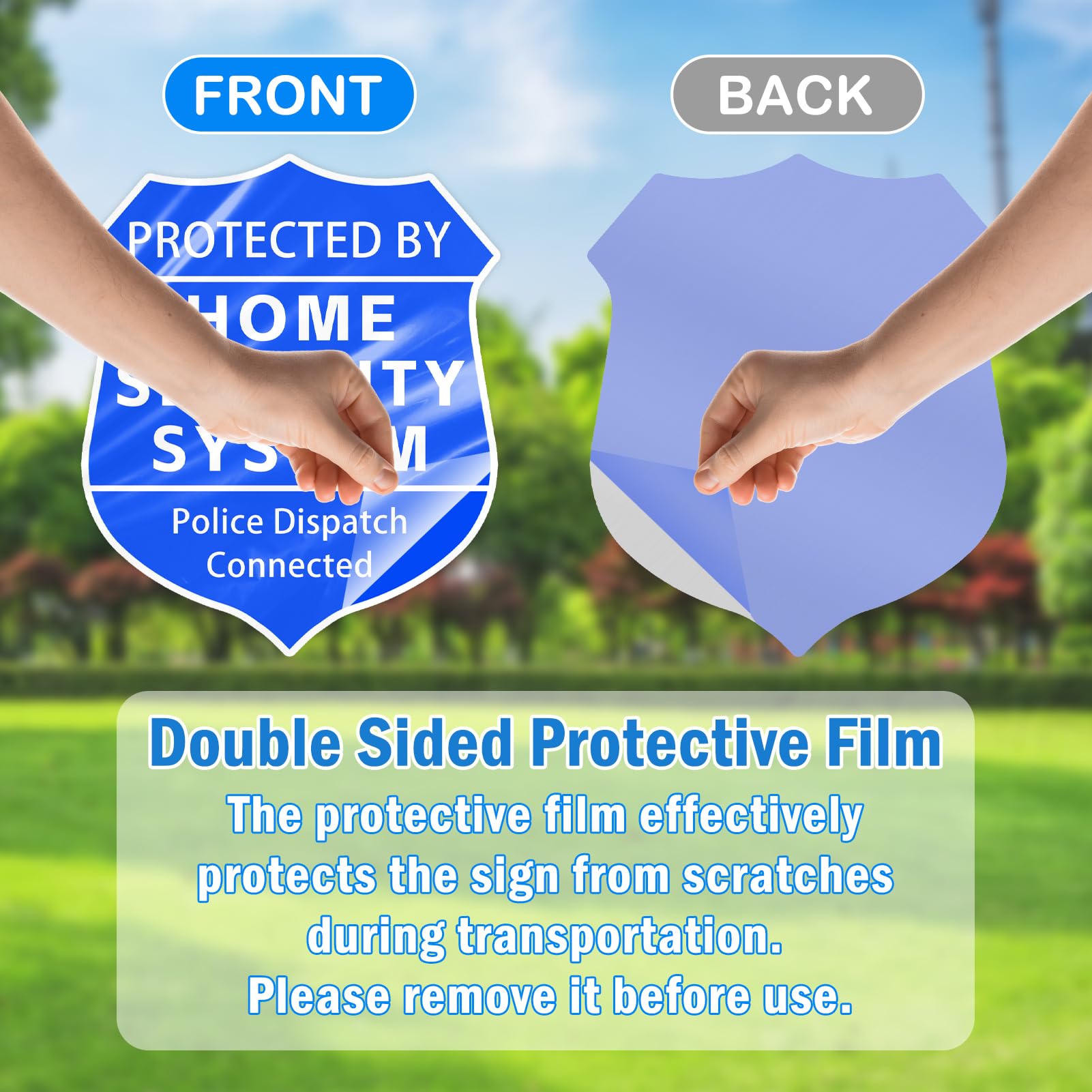 AzReference front yard safety sign stands in garden with durability.