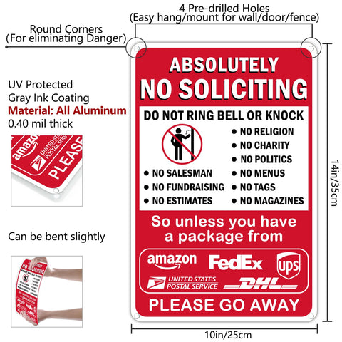 AzReference no soliciting sign bright red on metal enhances outdoor visibility.