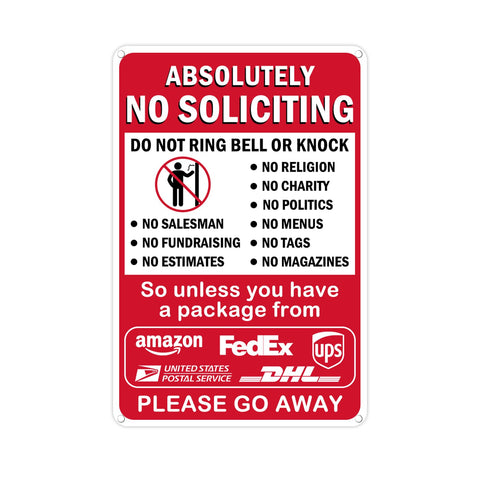 AzReference no soliciting sign front view with bold red text for curb appeal.