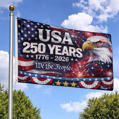 Azrra 250th anniversary USA flag front view with double-sided print for outdoor display