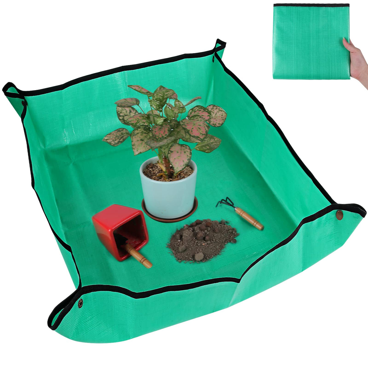 Azureblue extra-large potting mat flat view keeps soil tidy during repotting.