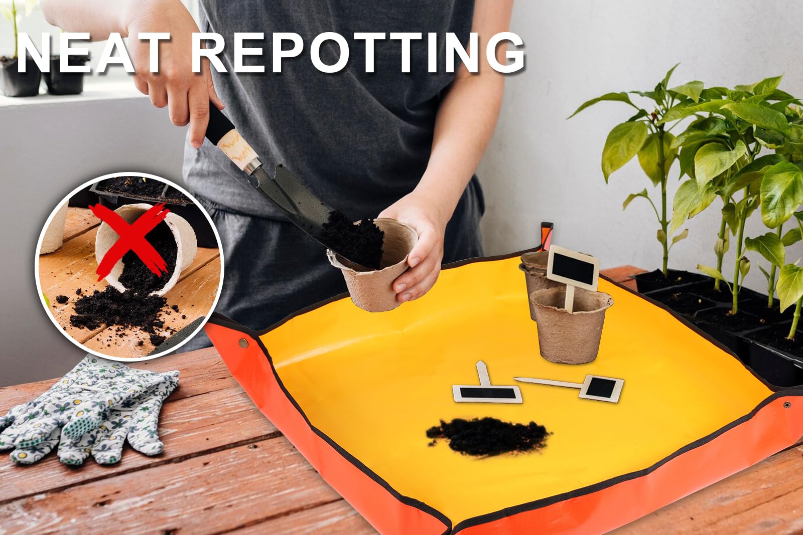 Azureblue foldable gardening tray orange provides portable workspace