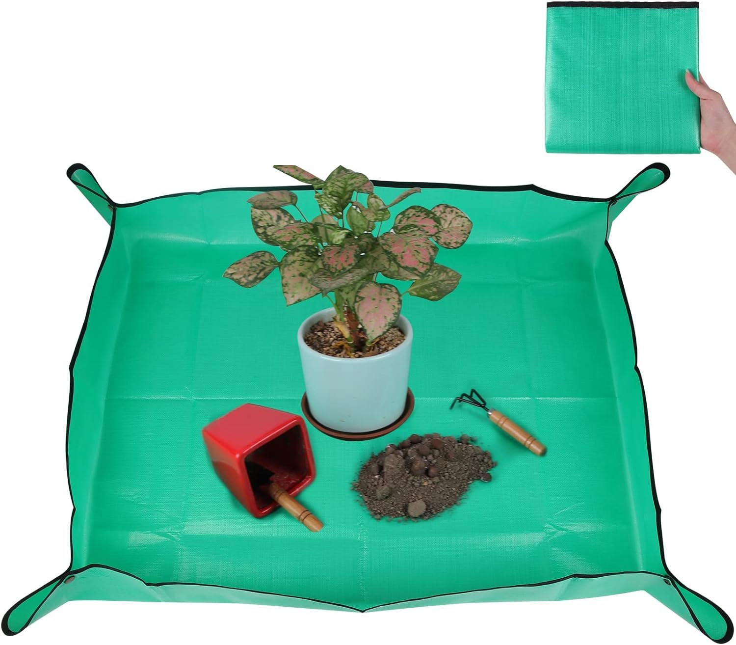 Azureblue large repotting mat keeps workspace clean during potting tasks.
