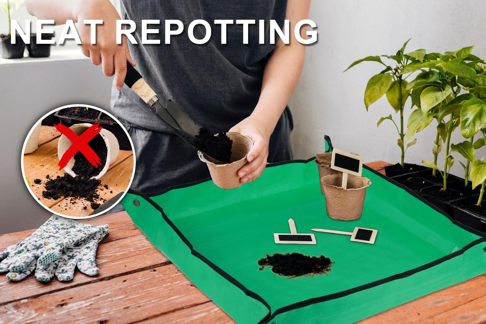 Azureblue plant mat protects floors during repotting and trimming