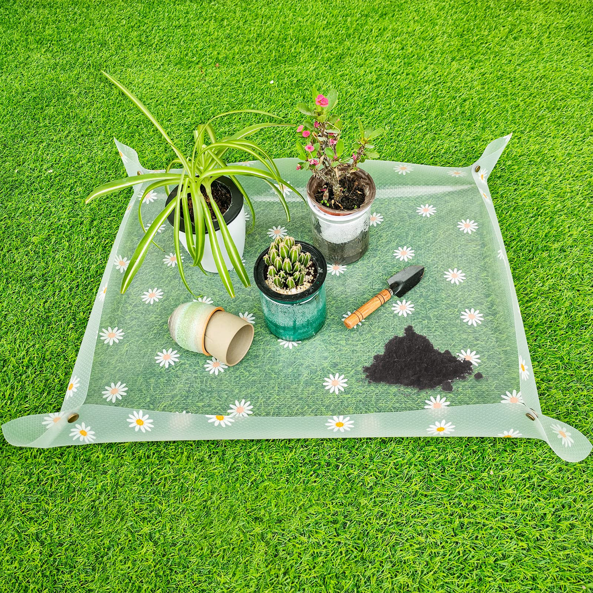 Azureblue repotting mat with clear surface, waterproof design for mess-free potting.