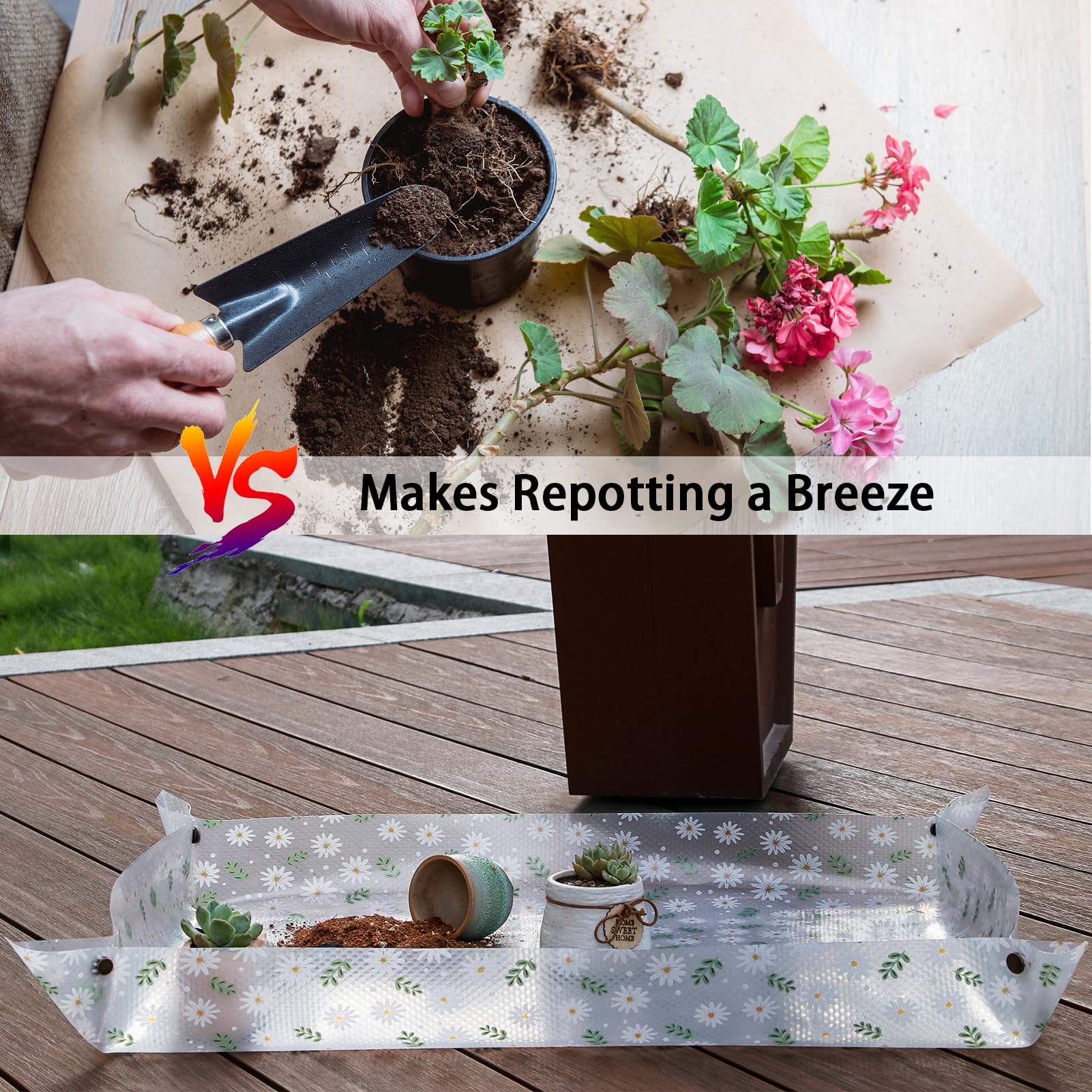 Azureblue repotting mat flat for easy potting and quick cleanup.