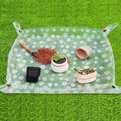 Azureblue repotting mat folded compact for portable indoor gardening.