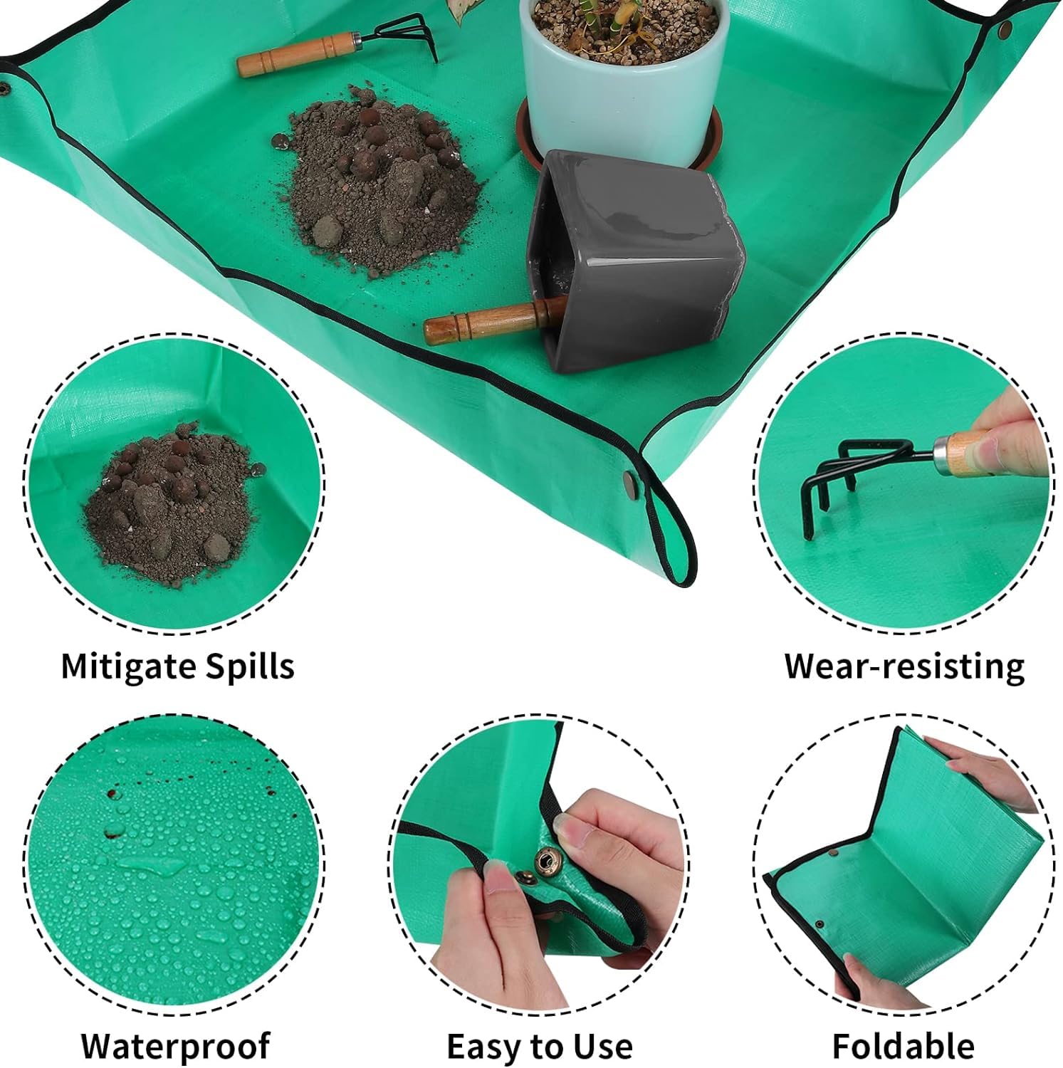 Azureblue repotting mat folds flat for easy storage and transport.