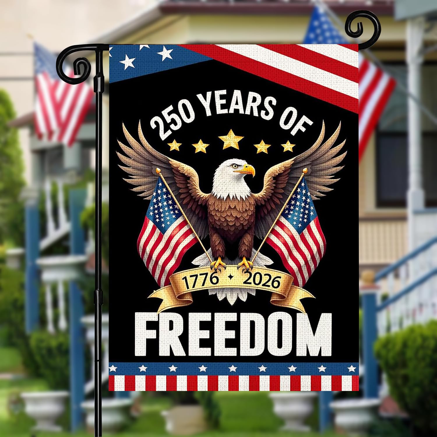 Azurtis 250th anniversary flag with eagle design, double-sided for outdoor display.