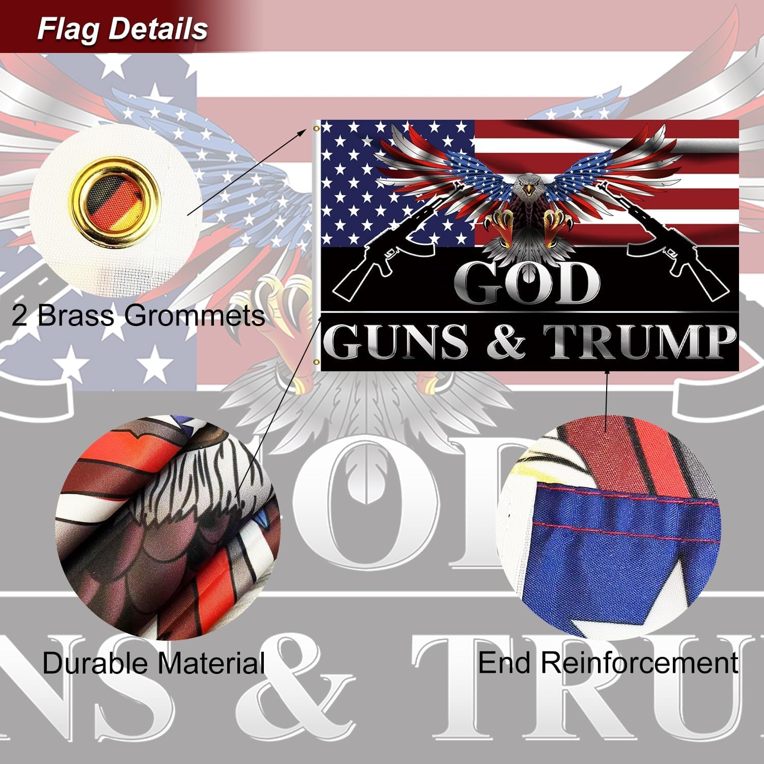 Azurtis double-stitched edge Trump flag for long-lasting outdoor durability.