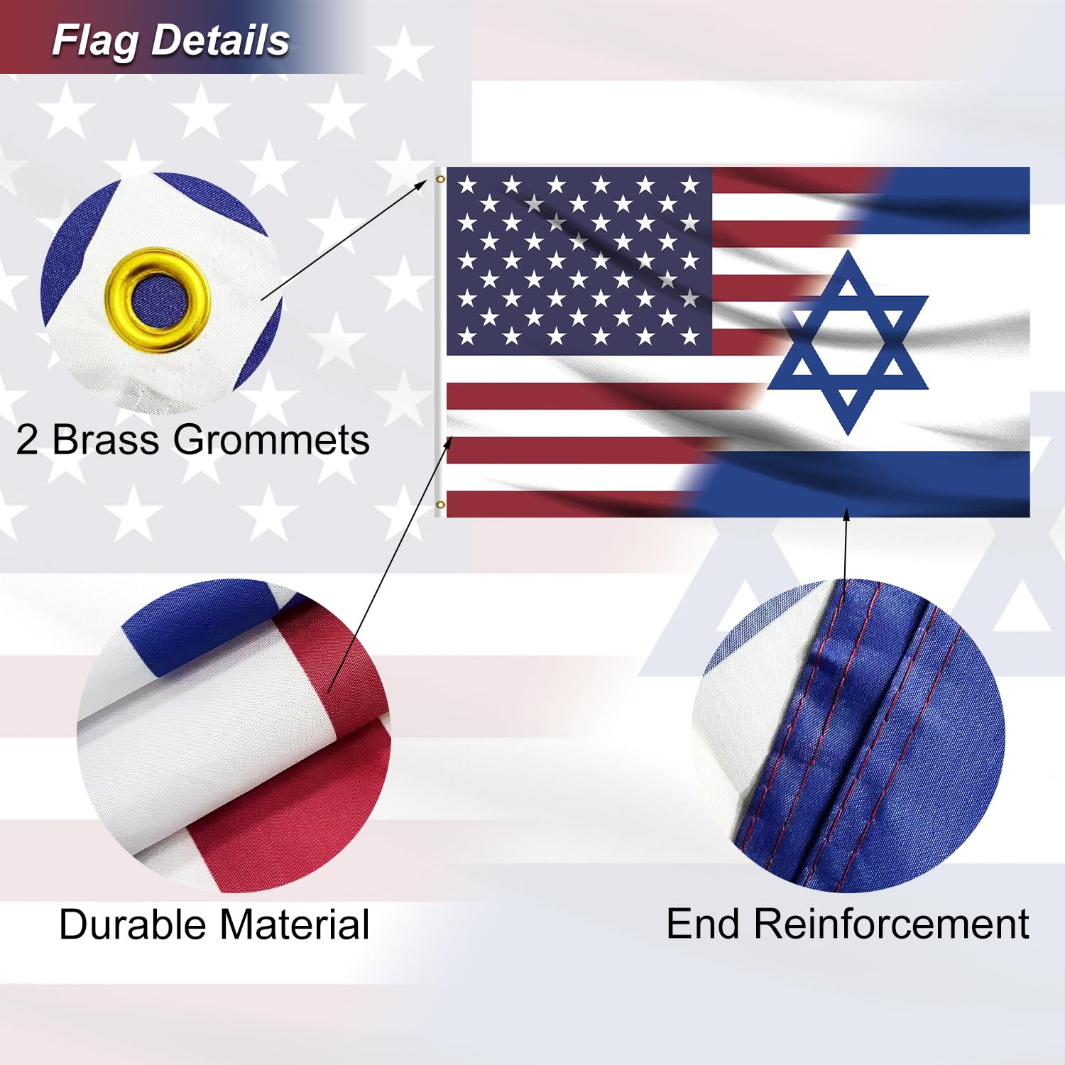 Azurtis Israel American Flag with waterproof fabric for resilience.