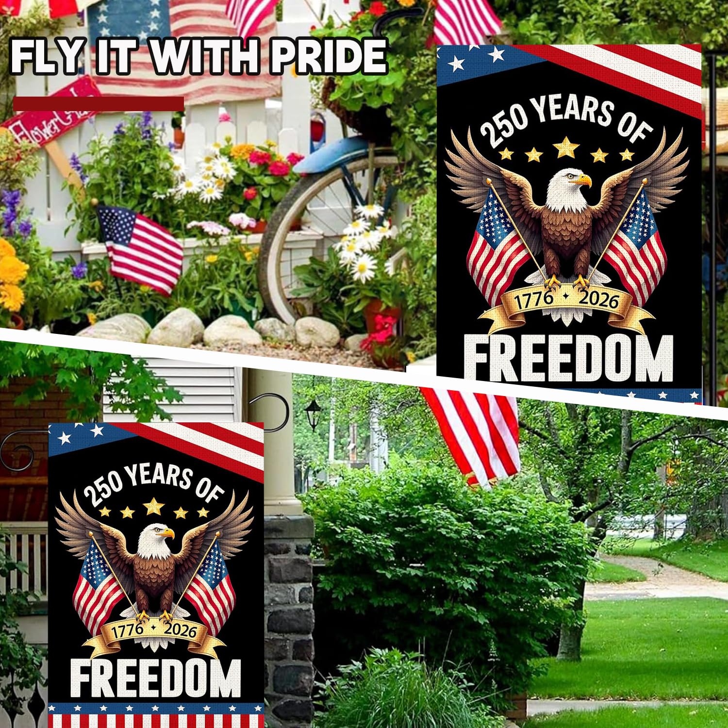 Azurtis USA flag 12x18 garden flag, easy stand mounting.