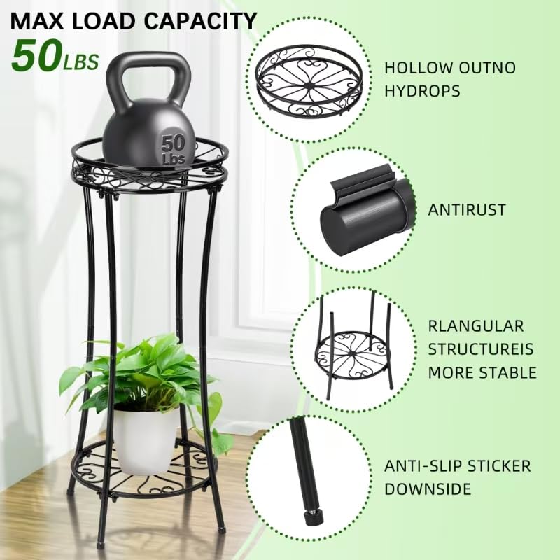 Azysow 2-Tier stand bottom shelf holds larger pots securely on patio.
