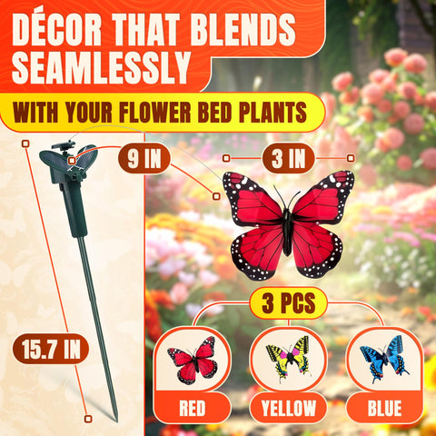 AZZORI solar butterfly stake features a 3in body and 15.7in stick for realism.