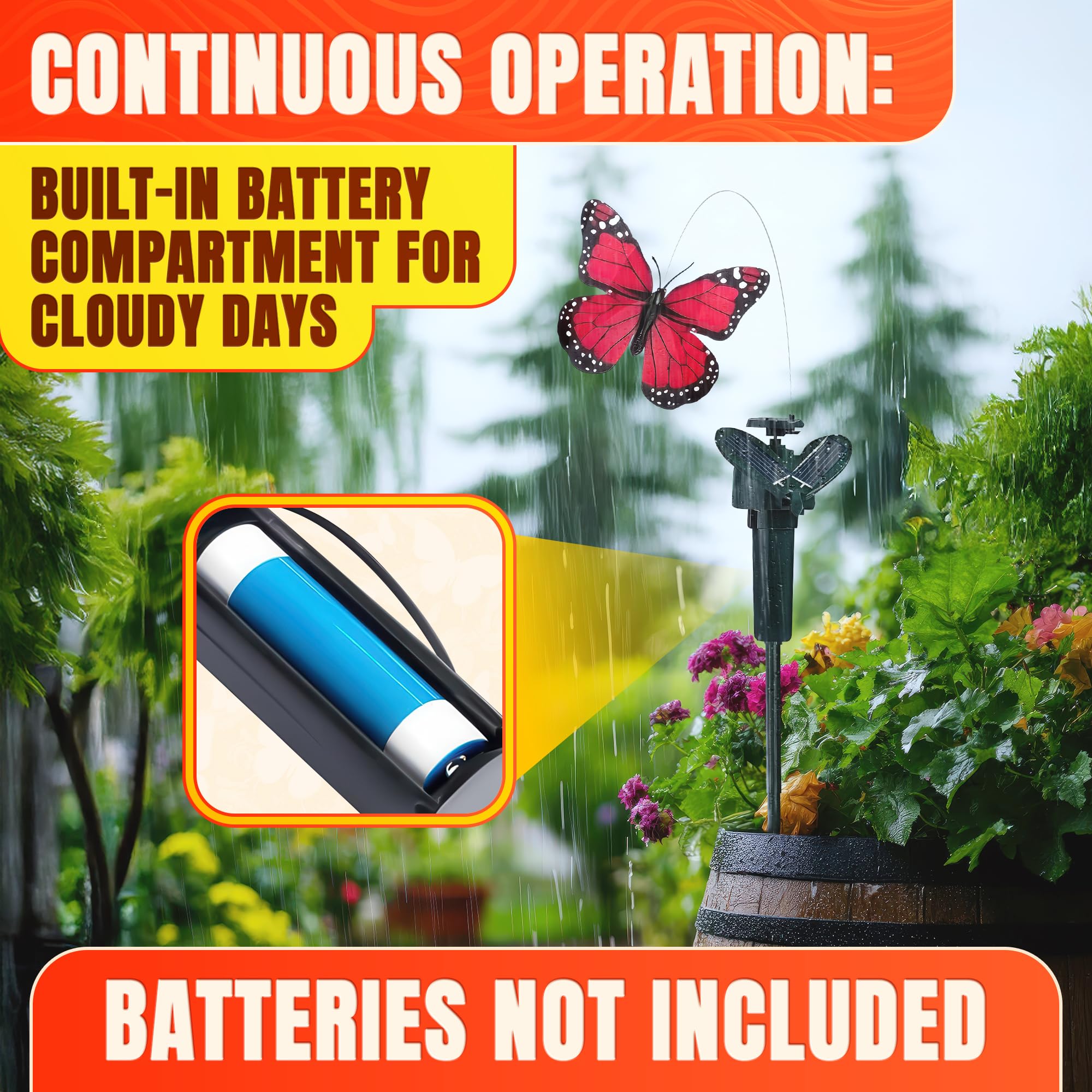 AZZORI solar butterfly stake waterproof design suited for outdoor weather.