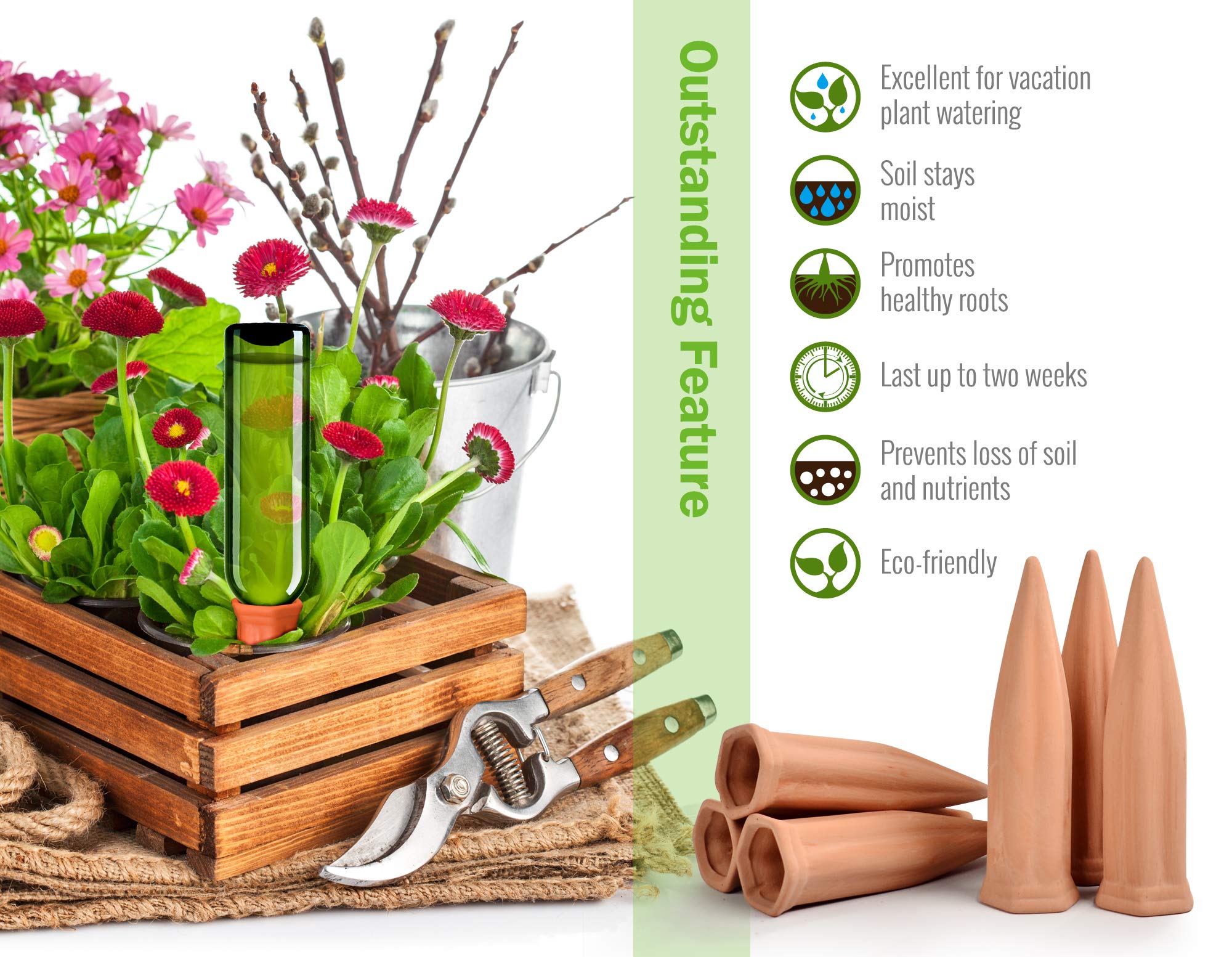 B SEPOR terracotta watering spike, 7-inch design for slow release.