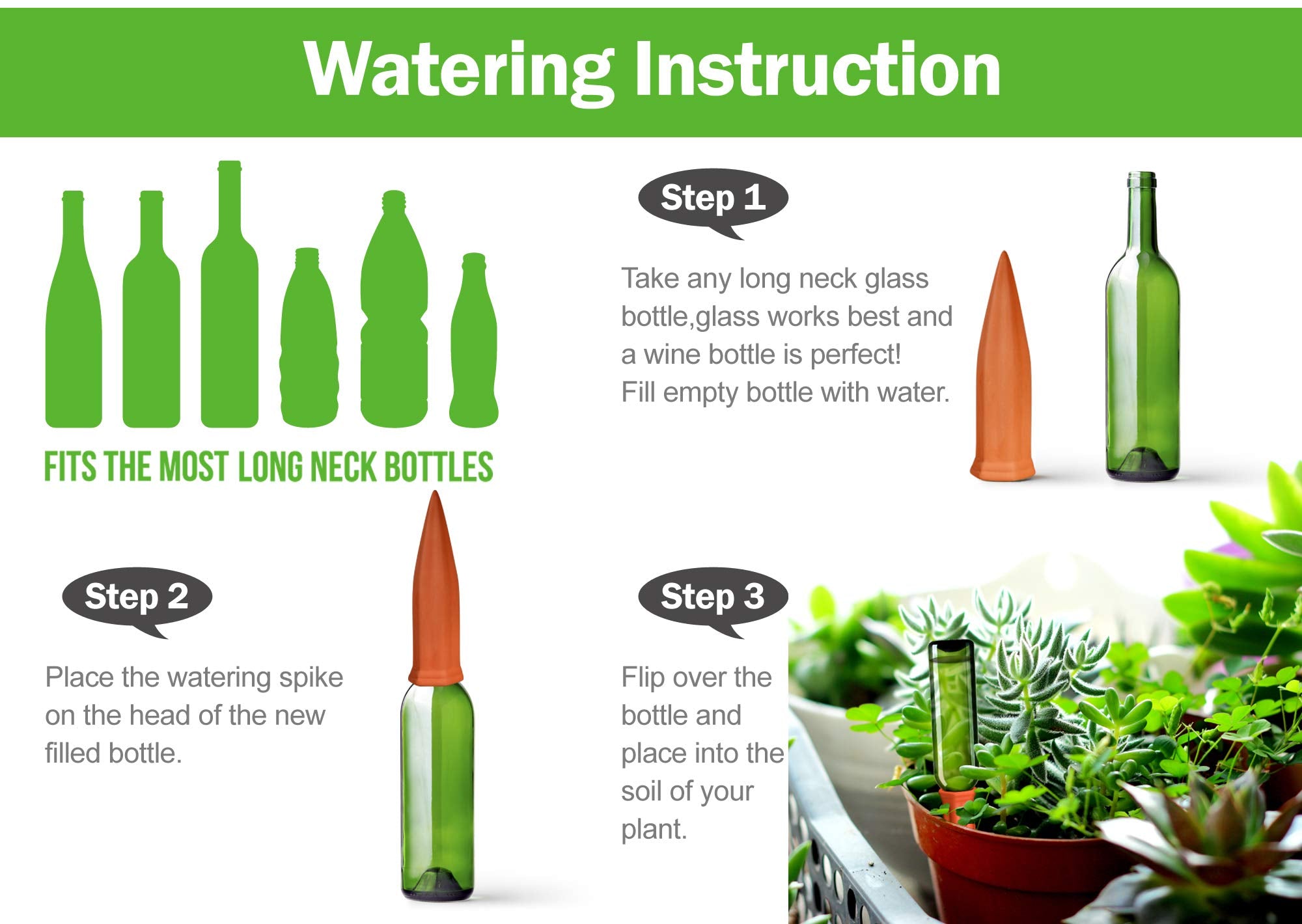 B SEPOR vacation-ready watering spike keeps plants hydrated.