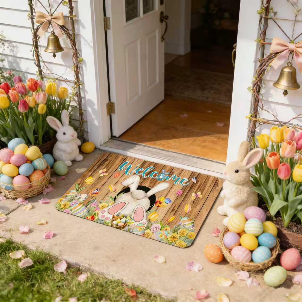 Babylounger festive Easter scene rug brightens indoor and outdoor spaces.