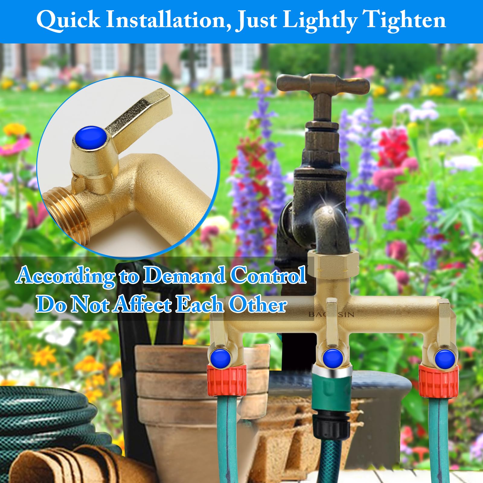 Three way valve handles by BACASIN enable separate water flows.