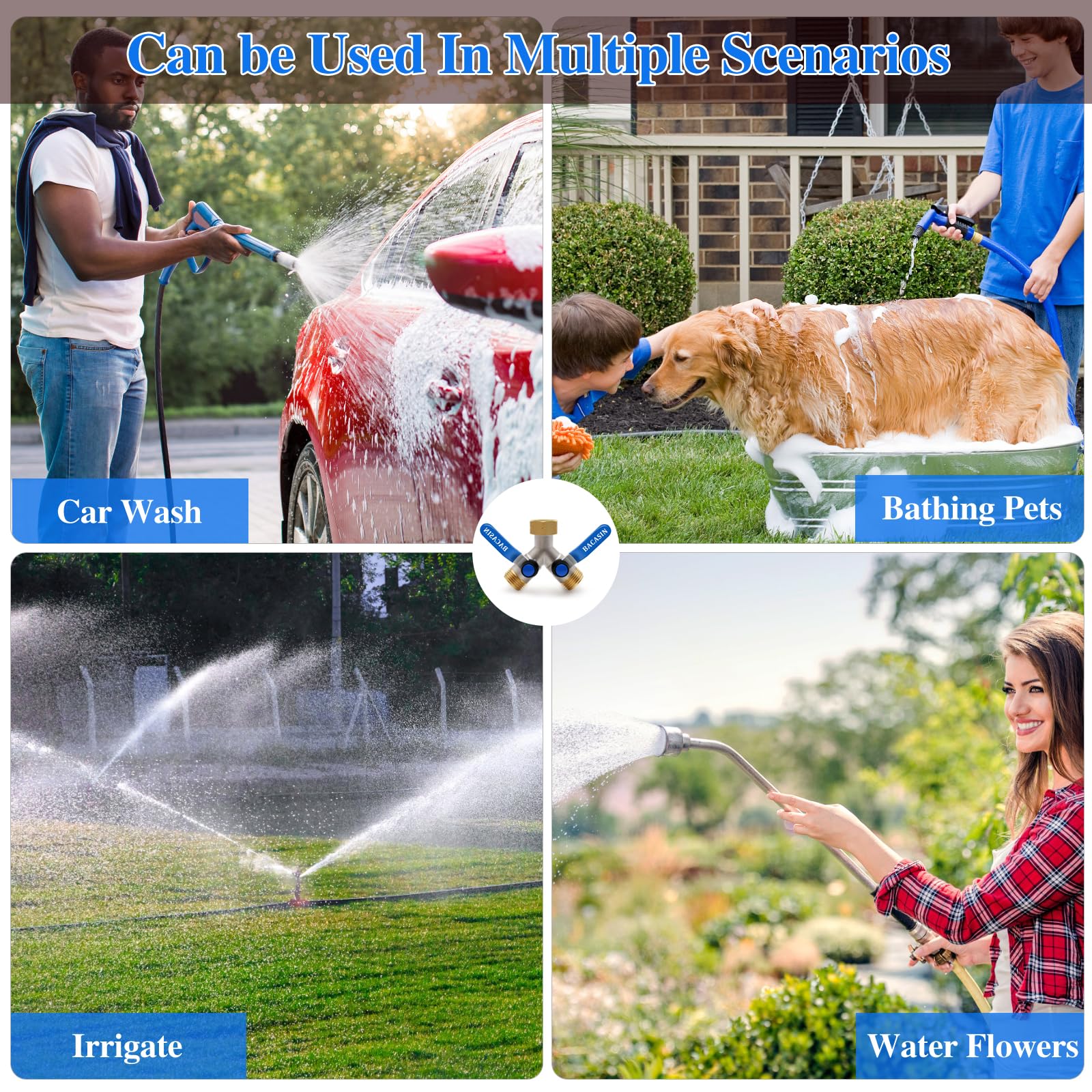 BACASIN garden hose splitter installs quickly with no tools required for setup.