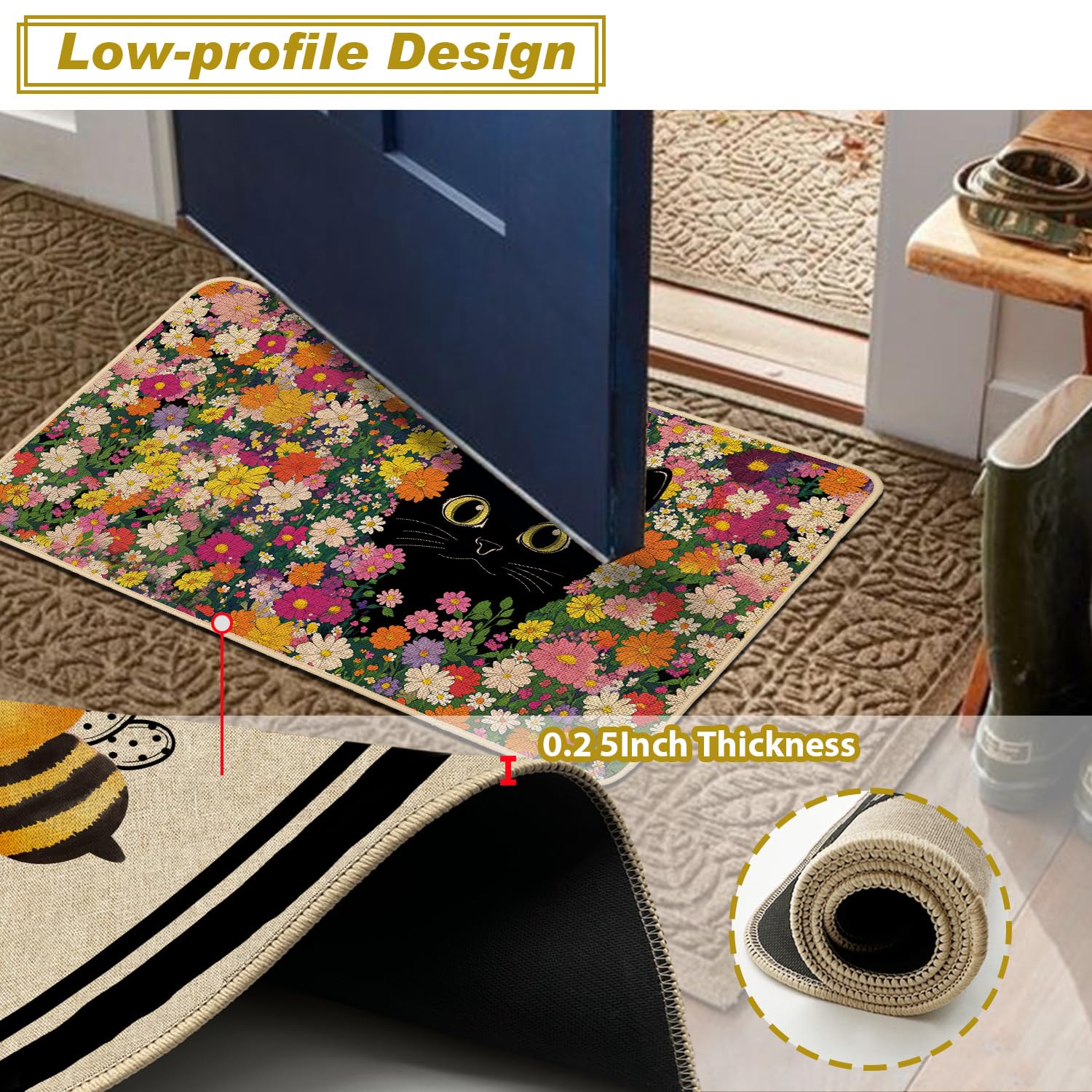 Baccessor 17-by-29-inch entry mat with low-profile design for door clearance.