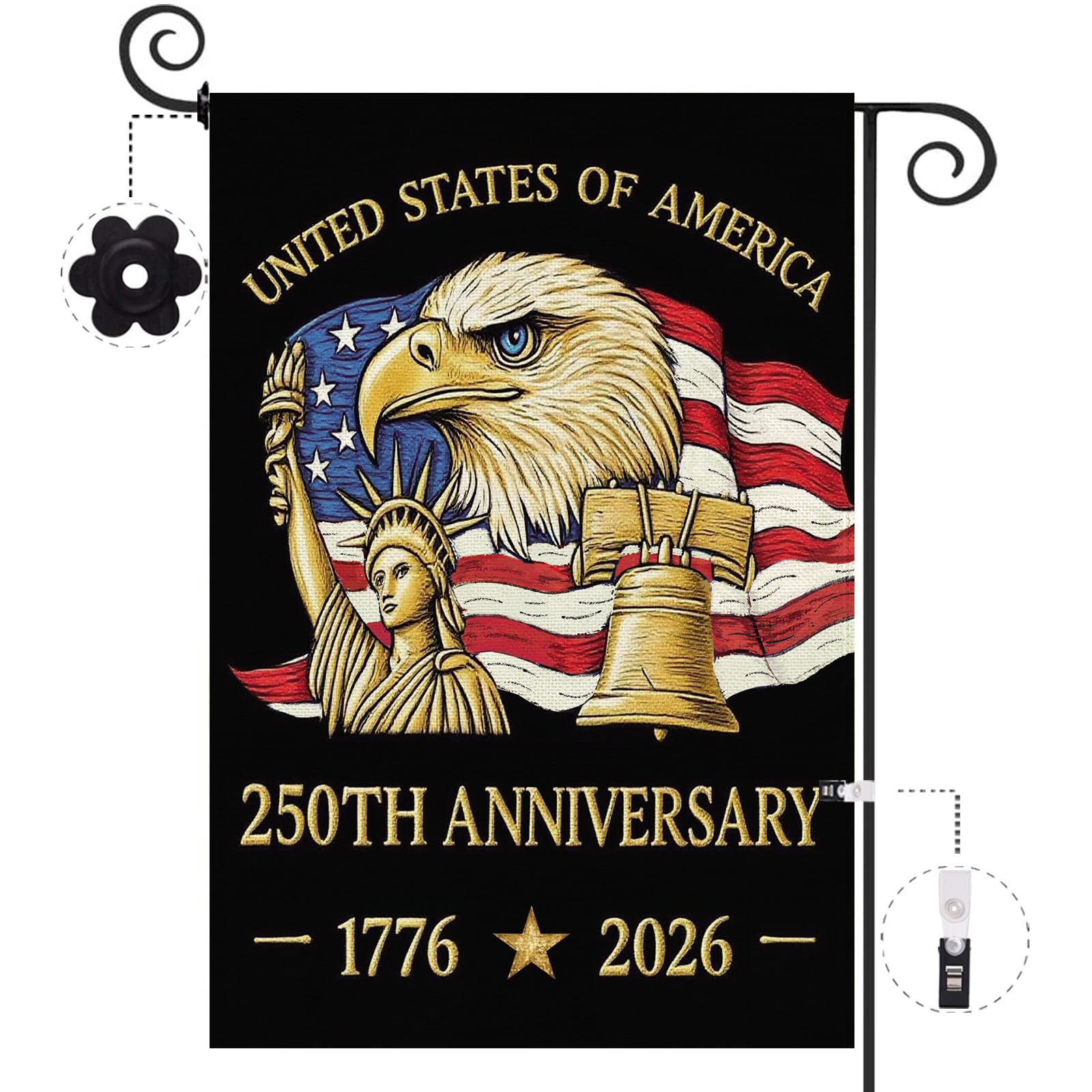 Baccessor 250 Years flag front view with patriotic design for outdoor display.