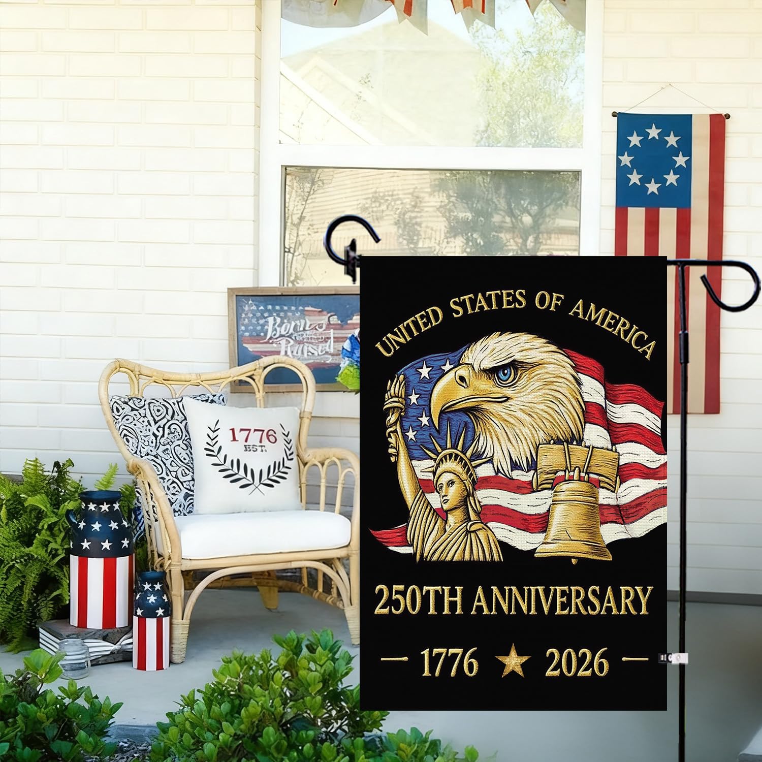 Baccessor patriotic flag decor for patio and mailbox use.