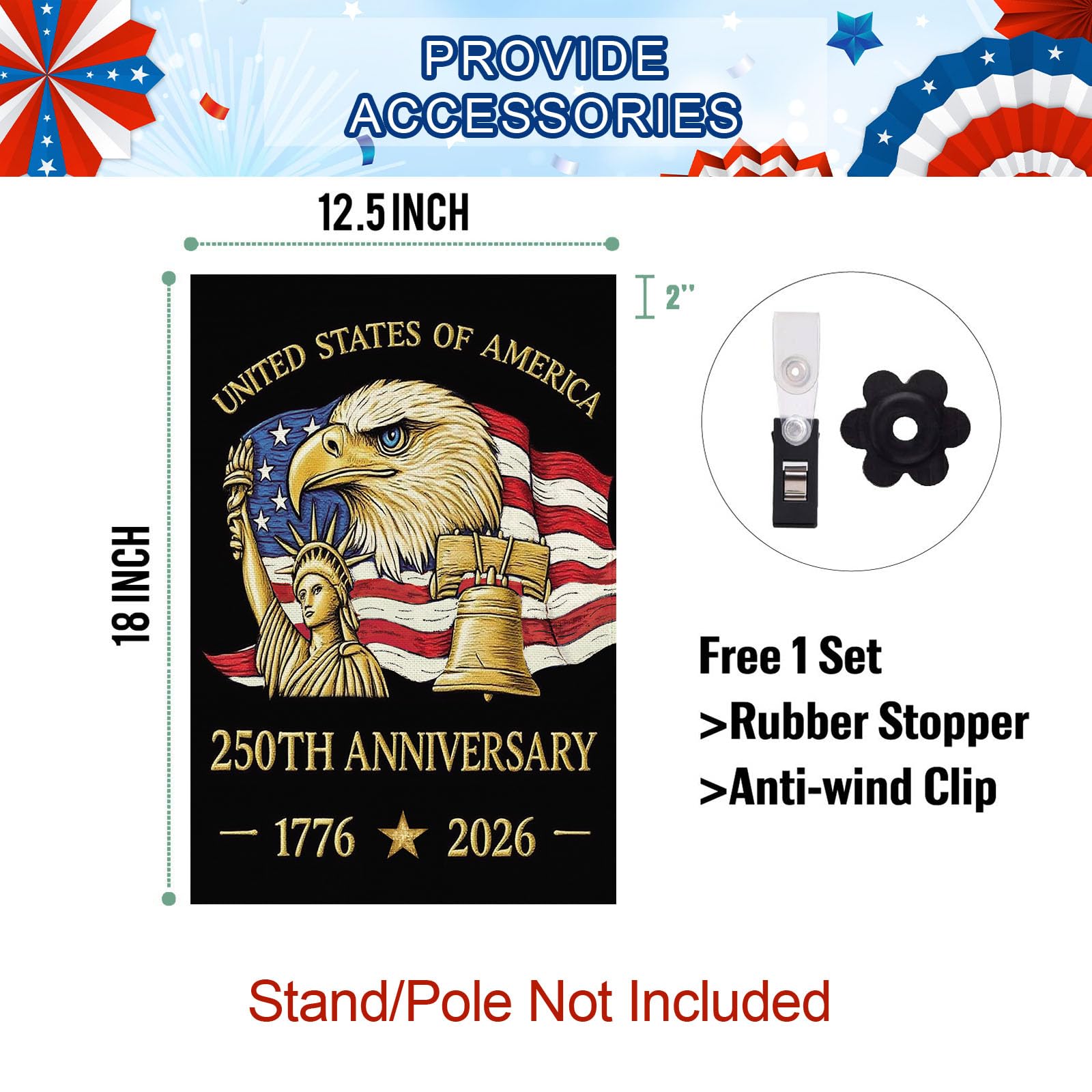 Baccessor 250 Years flag side view showing double-sided printing for visibility.