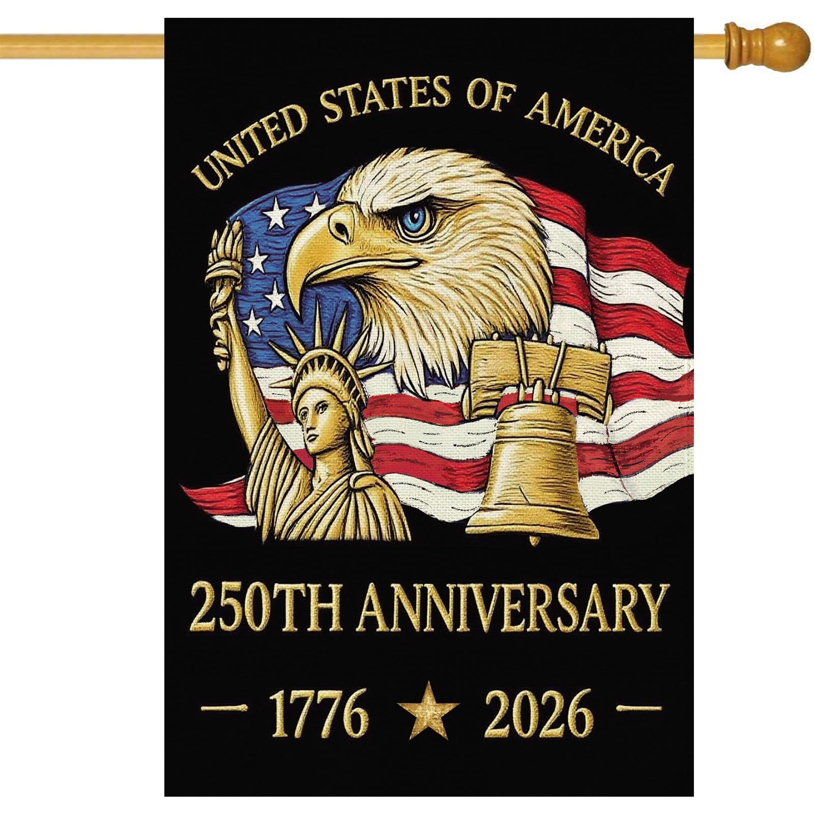 Baccessor 250 Years flag front view, durable outdoor display for patriotic home.