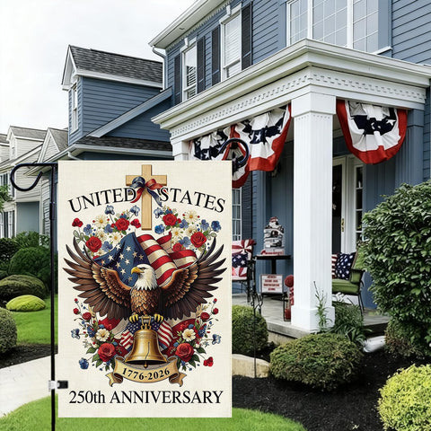 Baccessor 250 Years garden flag back view showing mirrored print for full visibility