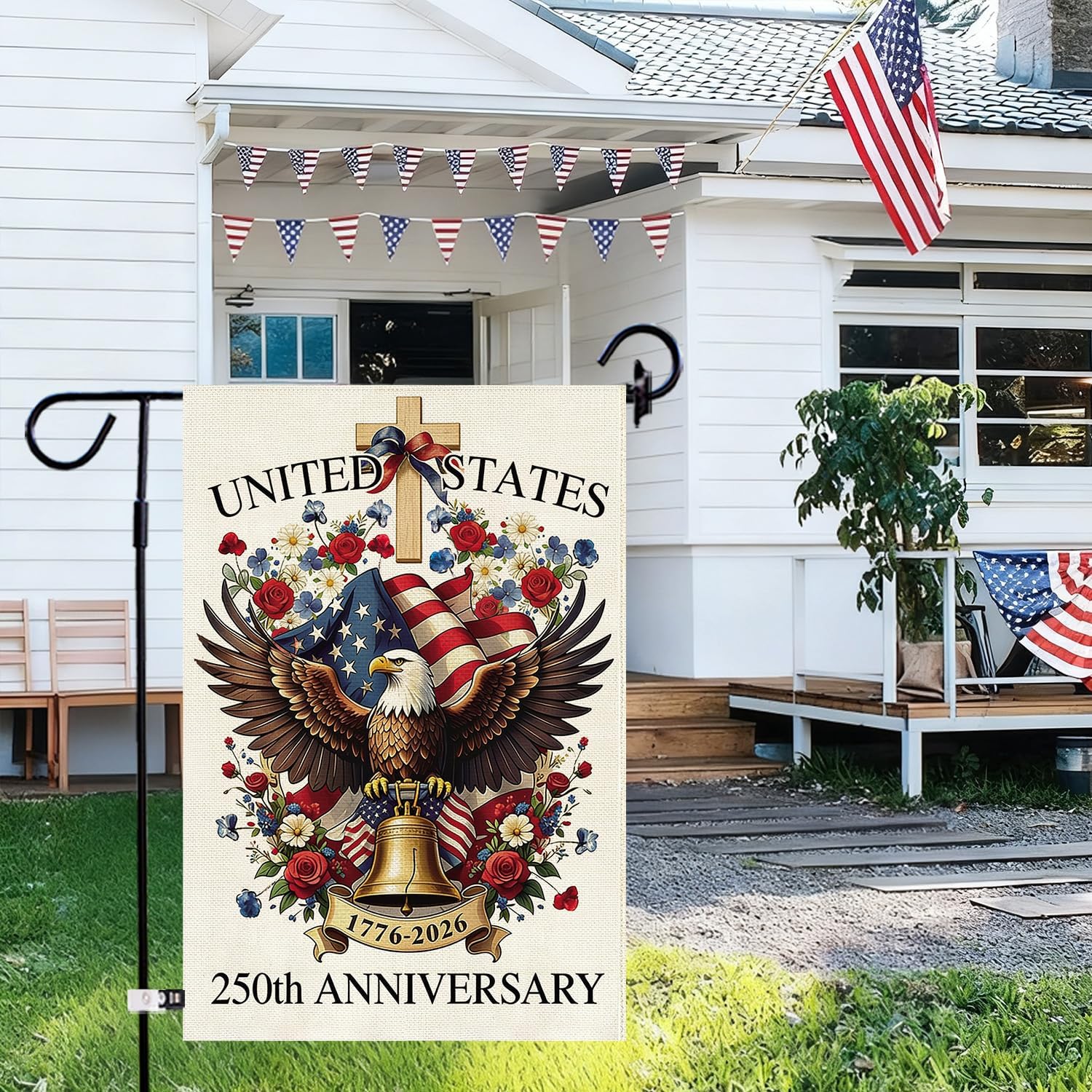 Baccessor commemorative banner marks 1776-2026 with outdoor charm