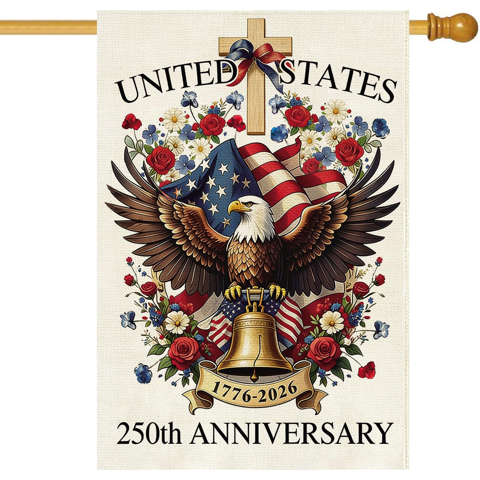 Baccessor 250 Years USA House Flag full view for outdoor decor