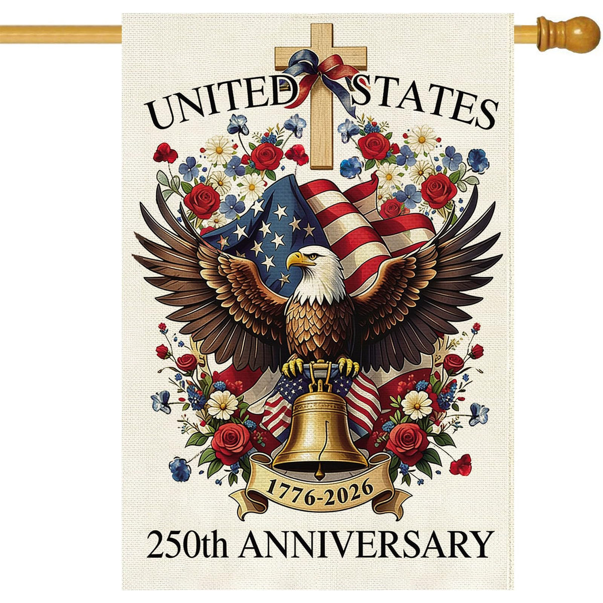 Baccessor 250 Years USA House Flag full view for outdoor decor
