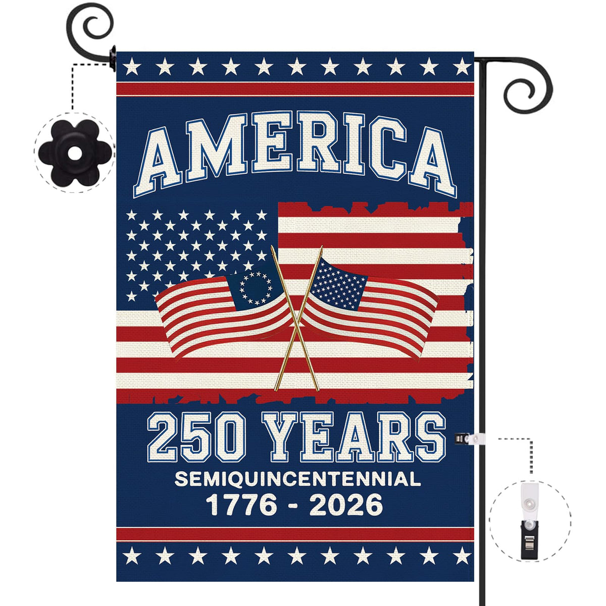 Baccessor 250th Anniversary America flag front double-sided 12x18 for all-season outdoor display