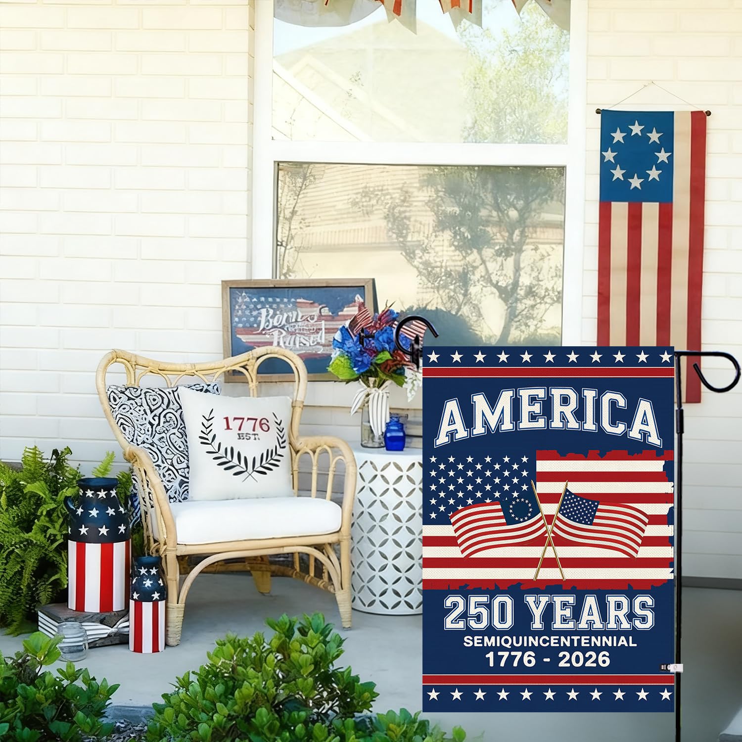 Baccessor 250th Anniversary America flag side view shows durable two-layer fabric